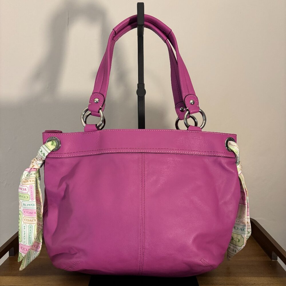 Coach Kyra Pink Leather Signature Side Scarves Shoulder Tote - Picture 3 of 11